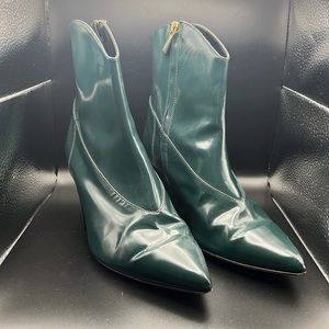 Tibi Italian Green Pointed Toe Ankle Boots 38 1/2 Patent Leather, Made in Italy!